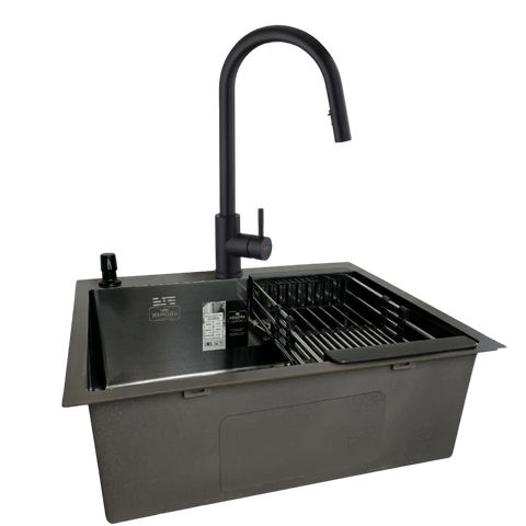 Комплект кухонної мийки&nbsp;Kroner KRP Schwarze - 60х50HM PVD (3.0/1.0 мм) SM745 фото