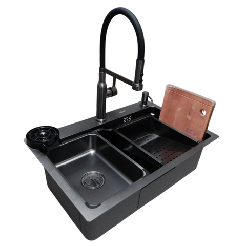 Комплект кухонної мийки Kraft HM 6845 NANO BLACK (3.0/1.0 мм) SM10322 фото