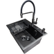 Комплект кухонной мойки Kraft NANO BLACK PVD HS60*45 (3.0/1.0 мм) декор SM54088 фото 2