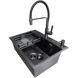 Комплект кухонной мойки Kraft NANO BLACK PVD HS60*45 (3.0/1.0 мм) декор SM54088 фото 1