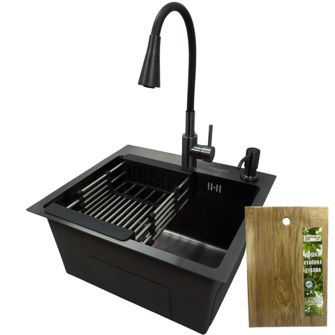 Комплект кухонной мойка Kraft KRF 4540 NANO BLACK (DECOR) PVD (3.0/1.0 мм) SM1407 фото