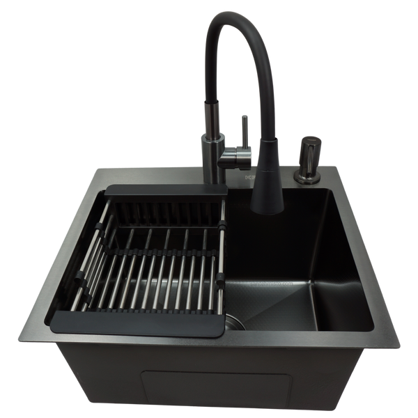 Комплект кухонной мойка Kraft KRF 4540 NANO BLACK (DECOR) PVD (3.0/1.0 мм) SM1407 фото