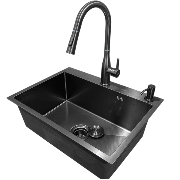 Комплект кухонної мийки Kraft NANO BLACK PVD HS60*45 (3.0/1.0 мм) декор SM7050 фото