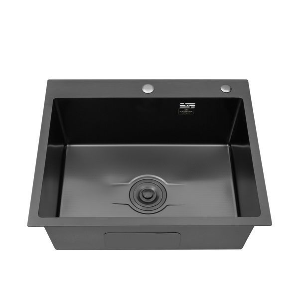 Комплект кухонної мийки Kroner KRP Derby - 60х50HM PVD (2,5/0,5 мм) DEKOR SM528 фото