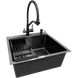 Комплект кухонной мойки Kraft HM 50х50 NANO BLACK (DECOR) PVD (3.0/1.0 мм) SМ162 фото 1