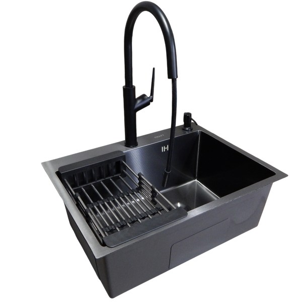 Комплект кухонної мийки Kraft NANO BLACK PVD HS54*48 (3.0/1.0 мм) декор SM8905 фото