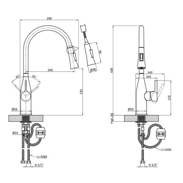 Комплект кухонной мойка Kraft KRF 5050 decor (3.0/1.0 мм) SM5309 фото