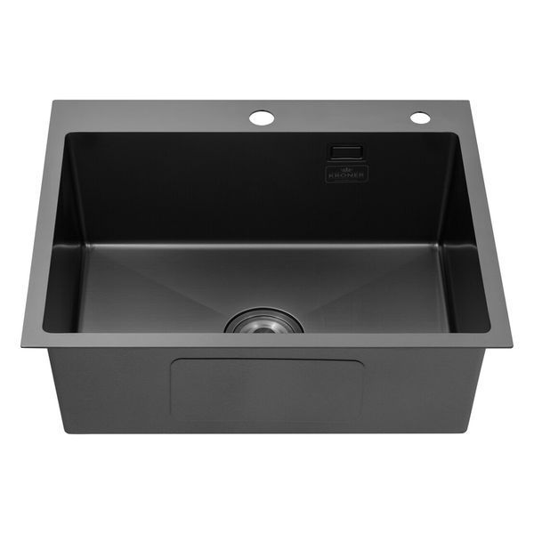 Комплект кухонної мийки Kroner KRP Schwarze 60х50HM PVD +Змішувач для кухні з гнучким виливом Kroner SM60430 фото