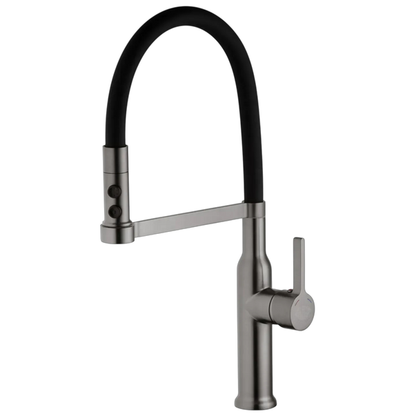 Комплект кухонної мийки Kroner KRP Schwarze 60х50HM PVD +Змішувач для кухні з гнучким виливом Kroner SM60430 фото