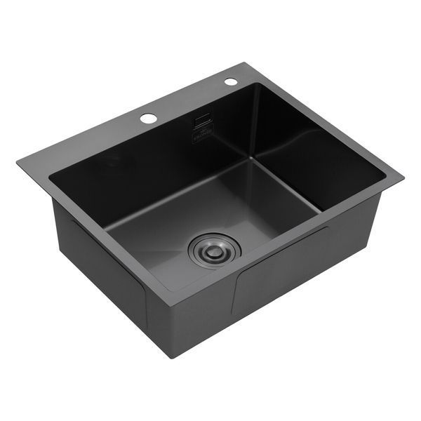 Комплект кухонної мийки Kroner KRP Schwarze 60х50HM PVD +Змішувач для кухні з гнучким виливом Kroner SM60430 фото