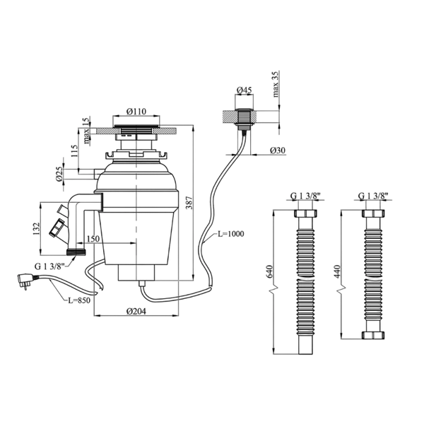 Комплект подрібнювач та кухонна мийка KRP Schwarze - 6350HM PVD SM0593 фото