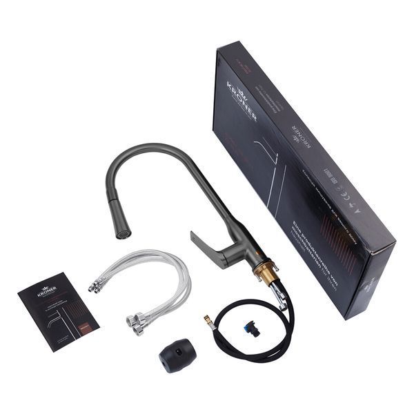 Комплект кухонной мойки Kraft HM 50х50 NANO BLACK (DECOR) PVD (3.0/1.0 мм) SМ6042 фото