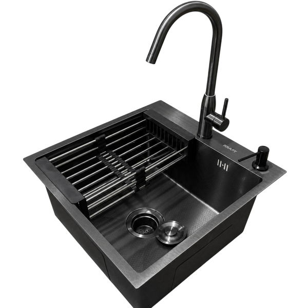 Комплект кухонной мойки Kraft NANO BLACK PVD HS54*48 (3.0/1.0 мм) Декор-соты SM4029 фото