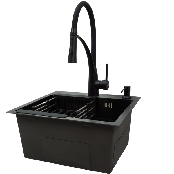 Комплект кухонной мойка Kraft KRF 4540 NANO BLACK (DECOR) PVD (3.0/1.0 мм) SM7800 фото