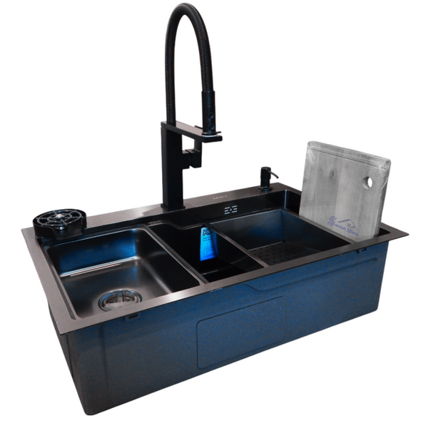 Комплект кухонной мойки Kraft HM 7546 NANO BLACK SM3577 фото