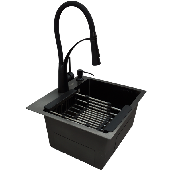 Комплект кухонной мойка Kraft KRF 4540 NANO BLACK (DECOR) PVD (3.0/1.0 мм) SM7800 фото