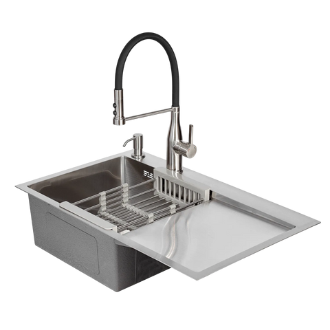 Комплект кухонной мойки Kraft - 780х480 LHM (3.0/1.0 мм)+Кухонный смеситель Kroner KRP Ersel - C03111BLK SM3380 фото