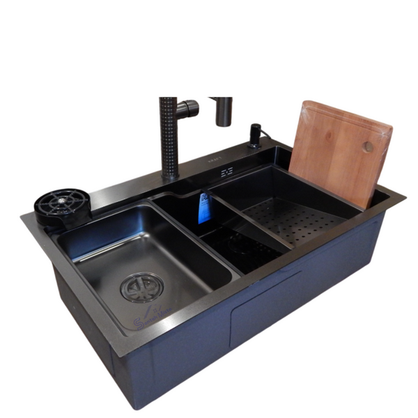 Комплект кухонной мойки Kraft HM 7546 NANO BLACK SM3870 фото