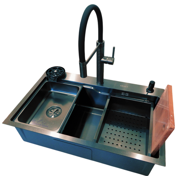 Комплект кухонной мойки Kraft HM 7546 NANO BLACK SM3870 фото