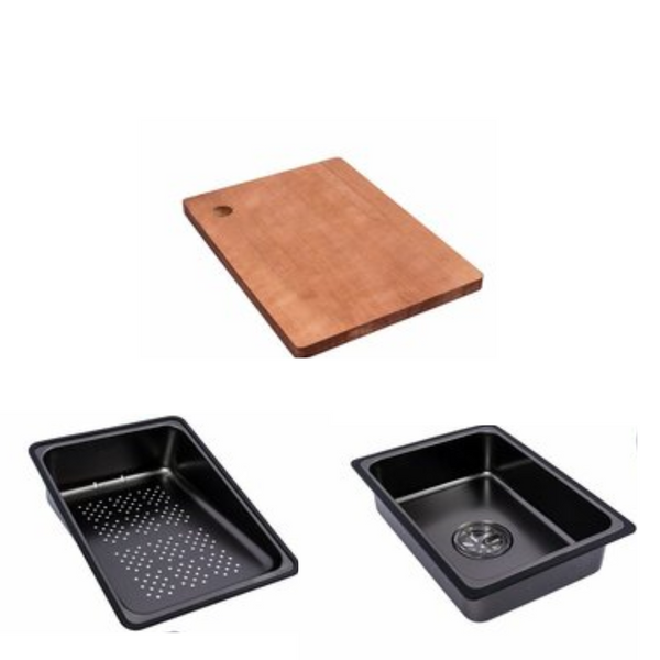Комплект кухонной мойки Kraft HM 7546 NANO BLACK SM3870 фото