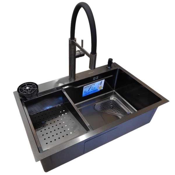 Комплект кухонной мойки Kraft HM 7546 NANO BLACK SM3870 фото