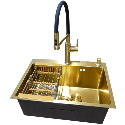 copy_Комплект кухонної мийки Kraft NANO GOLD PVD HS60*45 (3.0/1.0 мм) декор copy_SM50174 фото