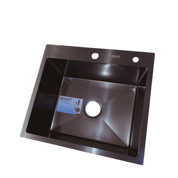 Комплект кухонної мийки Kraft HM 50х50 NANO BLACK (DECOR) PVD (3.0/1.0 мм) SМ45 фото