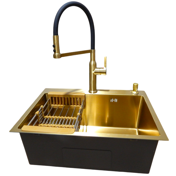 copy_Комплект кухонної мийки Kraft NANO GOLD PVD HS60*45 (3.0/1.0 мм) декор copy_SM50174 фото