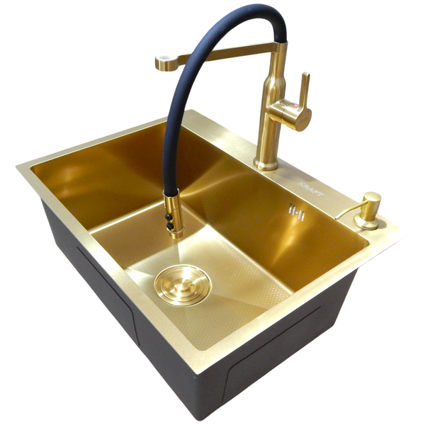 copy_Комплект кухонної мийки Kraft NANO GOLD PVD HS60*45 (3.0/1.0 мм) декор copy_SM50174 фото
