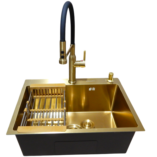 copy_Комплект кухонної мийки Kraft NANO GOLD PVD HS60*45 (3.0/1.0 мм) декор copy_SM50174 фото