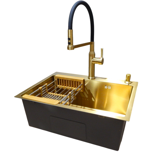 copy_Комплект кухонної мийки Kraft NANO GOLD PVD HS60*45 (3.0/1.0 мм) декор copy_SM50174 фото