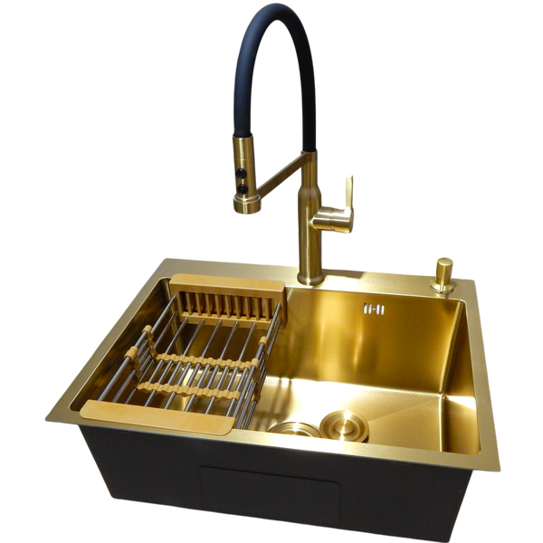 copy_Комплект кухонної мийки Kraft NANO GOLD PVD HS60*45 (3.0/1.0 мм) декор copy_SM50174 фото