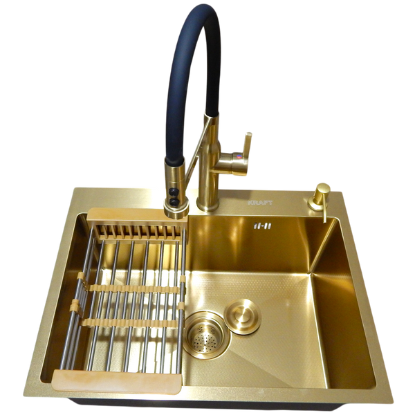 copy_Комплект кухонної мийки Kraft NANO GOLD PVD HS60*45 (3.0/1.0 мм) декор copy_SM50174 фото