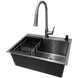 Комплект кухонной мойки Kraft NANO BLACK DECOR PVD HS60*45 (3.0/1.0 мм)+Смеситель для кухни с выдвижным изливом Kroner KRP Graz - GRP030-T SM5033 фото 2