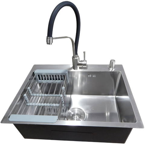 Комплект кухонной мойки Kraft HM 6045 DECOR (3.0/1.0 мм)+Смеситель для кухни Kroner KRP Edelstahl Klassisch &ndash; ESG03593BLK SM10630 фото