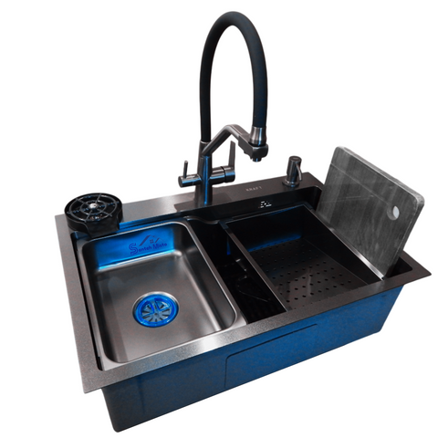Комплект кухонної мийки Kraft HM 7546 NANO BLACK SM3547 фото