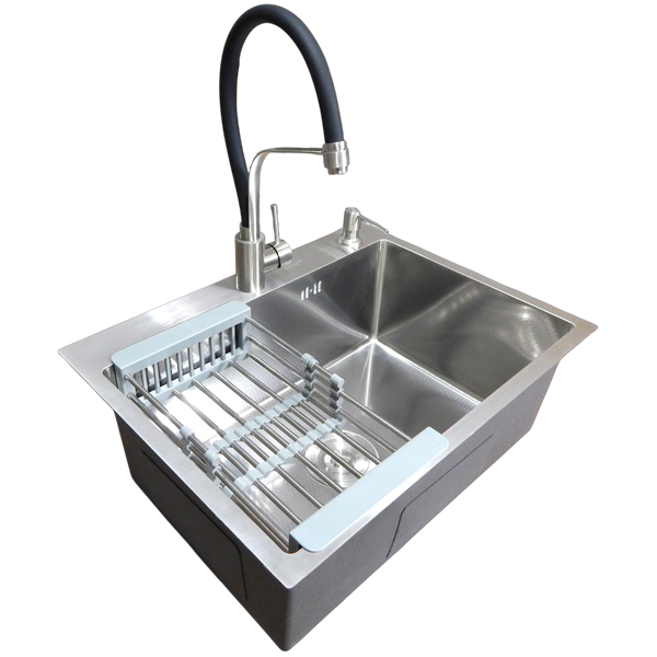 Комплект кухонной мойки Kraft HM 6045 DECOR (3.0/1.0 мм)+Смеситель для кухни Kroner KRP Edelstahl Klassisch &ndash; ESG03593BLK SM10630 фото
