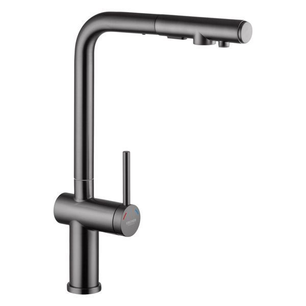 Комплект кухонной мойки Kraft NANO BLACK PVD 600х450мм (3.0/1.0 мм)+Смеситель для кухни Kroner KRP Kuche - GRP03839 PVD Графит с висувним шлангом SM6088 фото