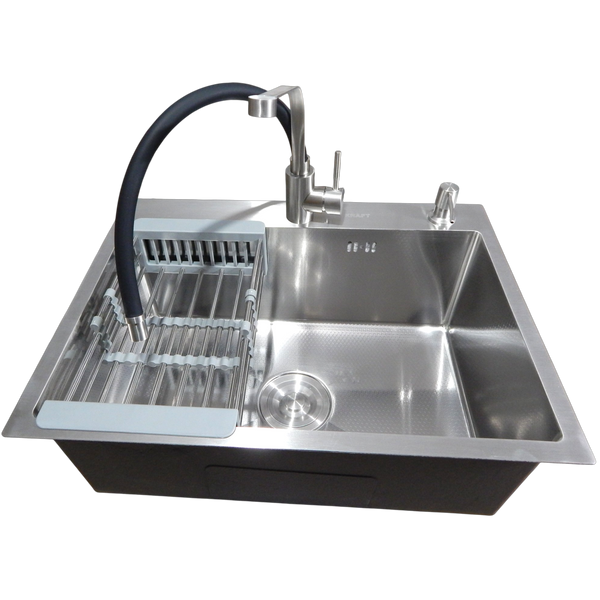 Комплект кухонной мойки Kraft HM 6045 DECOR (3.0/1.0 мм)+Смеситель для кухни Kroner KRP Edelstahl Klassisch &ndash; ESG03593BLK SM10630 фото