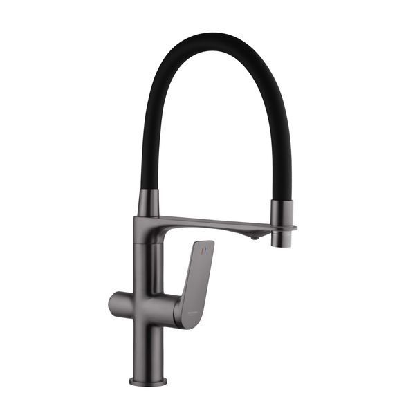 Комплект кухонной мойки Kraft NANO BLACK PVD HS60*50 Decor (3.0/1.0 мм)+Смеситель для кухни Kroner KRP Graz - GRP03815 SM8845 фото