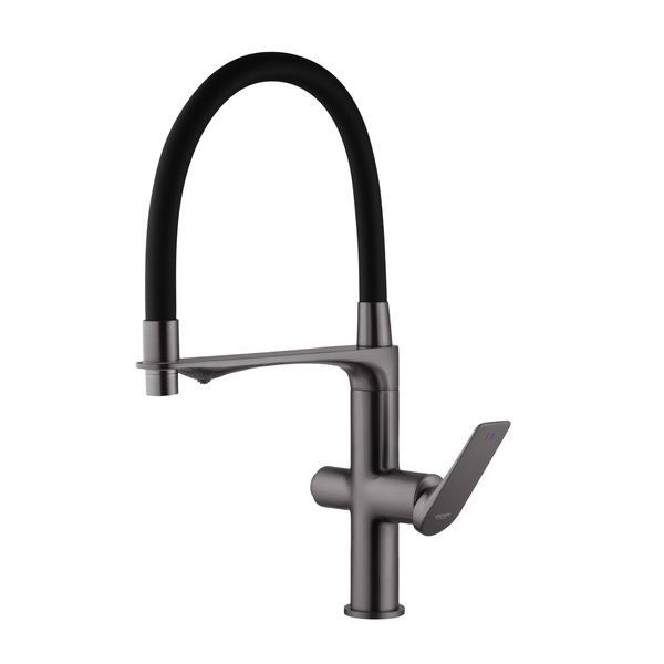 Комплект кухонной мойки Kraft NANO BLACK PVD HS60*50 Decor (3.0/1.0 мм)+Смеситель для кухни Kroner KRP Graz - GRP03815 SM8845 фото