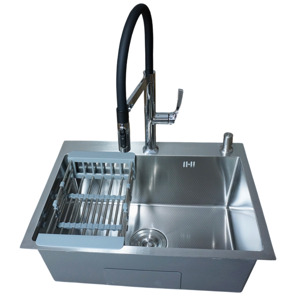 Комплект кухонной мойки Kraft HM 6045 DECOR (3.0/1.0 мм)+Смеситель для кухни Kroner KRP Kuche - C03816BLK (хром) SM66035 фото
