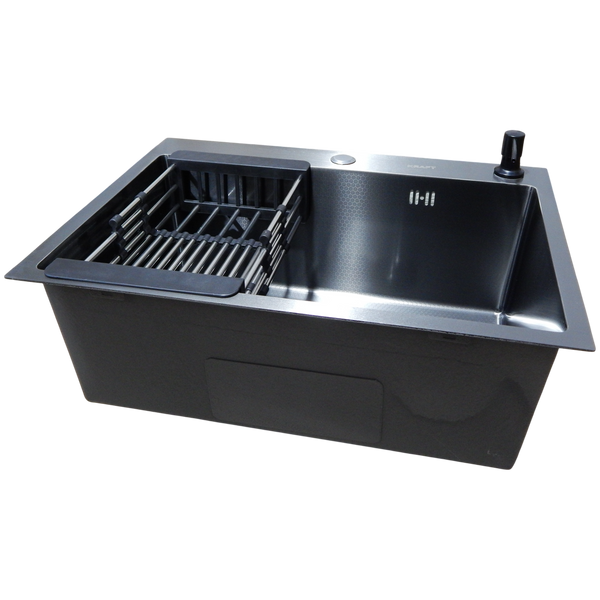 Комплект кухонной мойки Kraft NANO BLACK PVD Декор HS60*45 (3.0/1.0 мм)+Смеситель для кухни с гибким изливом Pllen&oacute; SM52800 фото