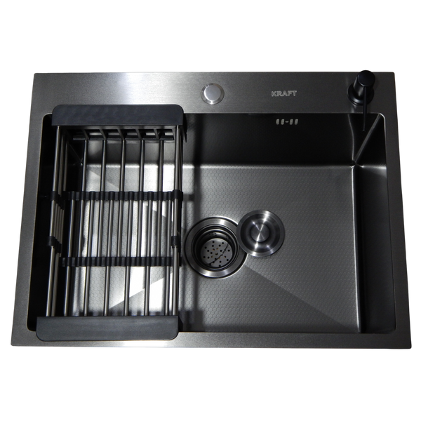 Комплект кухонной мойки Kraft NANO BLACK PVD Декор HS60*45 (3.0/1.0 мм)+Смеситель для кухни с гибким изливом Pllen&oacute; SM52800 фото