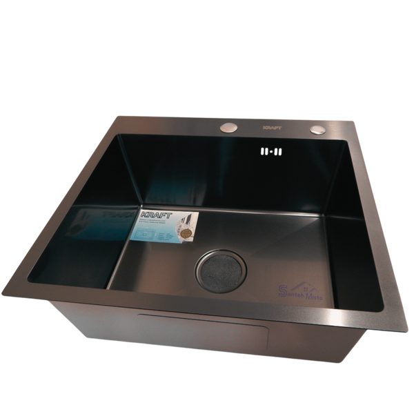 Комплект кухонної мийки KRAFT Handmade PVD чорна HS 5050 (3.0/1.0 мм) SM1200 фото