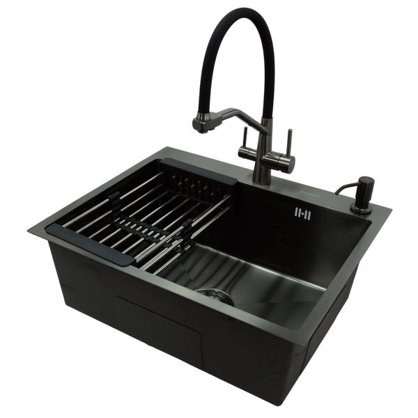 Комплект кухонної мийки Kraft NANO BLACK PVD HS54*48 (3.0/1.0 мм) декор SM2509 фото