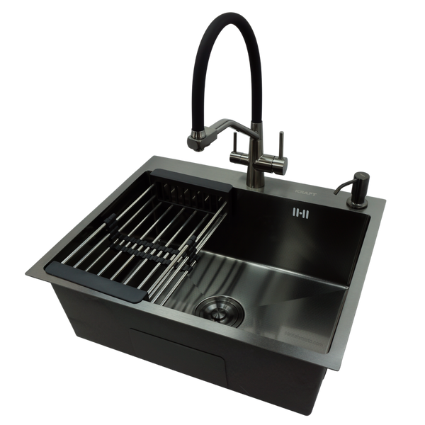 Комплект кухонної мийки Kraft NANO BLACK PVD HS54*48 (3.0/1.0 мм) декор SM2509 фото
