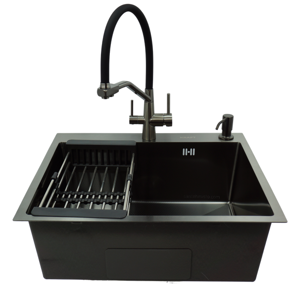 Комплект кухонної мийки Kraft NANO BLACK PVD HS54*48 (3.0/1.0 мм) декор SM2509 фото