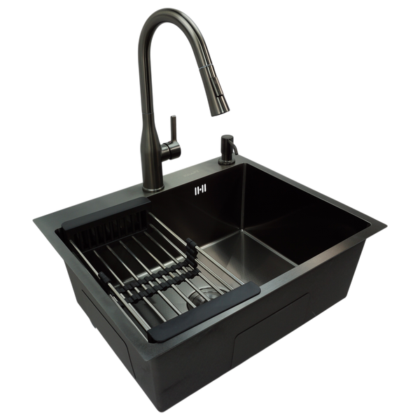 Комплект кухонної мийки Kraft NANO BLACK PVD HS 60х50 (3.0/1.0 мм) декор SM337105 фото