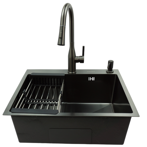 Комплект кухонної мийки Kraft NANO BLACK PVD HS 60х50 (3.0/1.0 мм) декор SM337105 фото